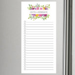 Modern Floral Lijst op maat Magnetisch Notitieblok<br><div class="desc">Het ontwerp van het magnetisch notitieblok met een uitgelijnd en aanvinkvakje,  met een eenvoudig modern,  fel bloemen lijst dat is gepersonaliseerd met jouw naam.</div>