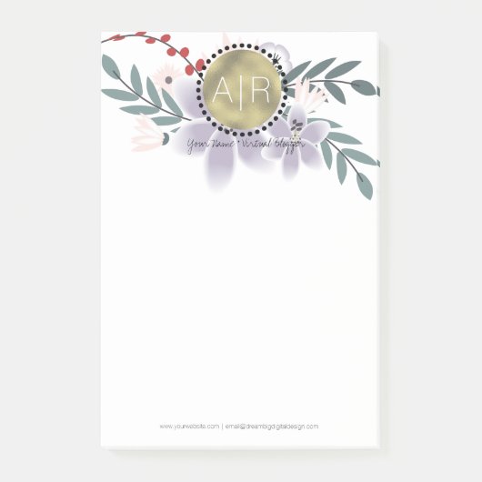 Modern Floral Lillies Simulation Folie Monogram Post-it® Notes (Voorkant)