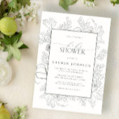 Modern Floral Line Art Sage Green Baby shower Kaart