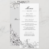 Modern Floral Line Drawing Weddenmenu Kaart (Voorkant / Achterkant)