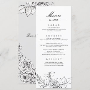 Modern Floral Line Drawing Weddenmenu Kaart