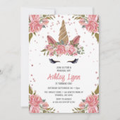 Modern Floral Magical Unicorn 1st Birthday Kaart (Voorkant)