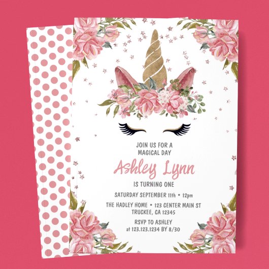 Modern Floral Magical Unicorn Birthday Invitation Kaart