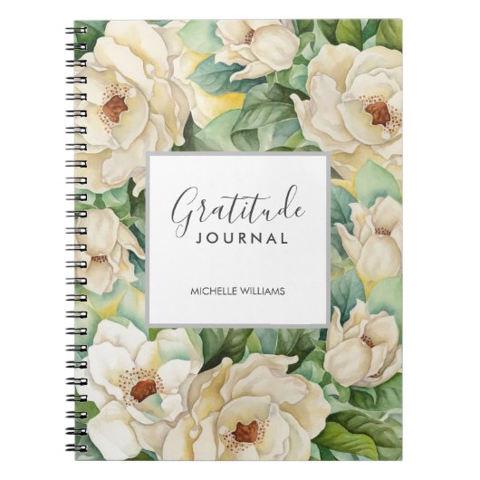 Modern Floral Magnolia Gratitude Journal Name Notitieboek (Voorkant)