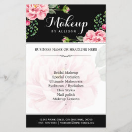 Modern Floral Makeup Script Black White Flyer