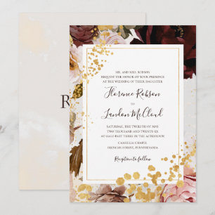 Modern Floral Marble Traditional Lijst Wedding Kaart