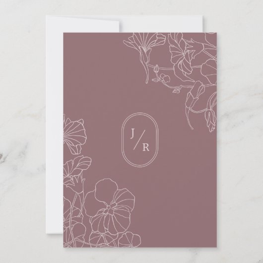 Modern Floral Mauve Dusty Roze Bruiloft Kaart (Achterkant)