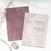 Modern Floral Mauve Dusty Roze Bruiloft Kaart