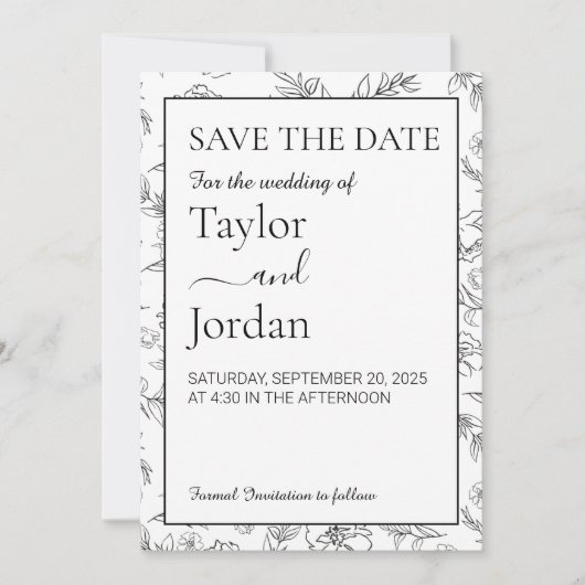 Modern Floral | Minimalist Botanical Wedding  Save The Date (Voorkant)