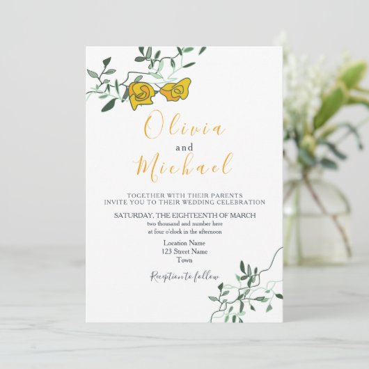 Modern Floral Minimony Wedding Kaart (Staand voorkant)
