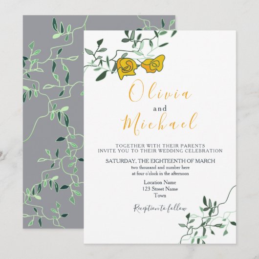 Modern Floral Minimony Wedding Kaart (Voorkant / Achterkant)