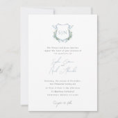 Modern Floral Monogram Crest Formal  Wedding Kaart (Voorkant)