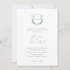 Modern Floral Monogram Crest Formal Wedding Kaart