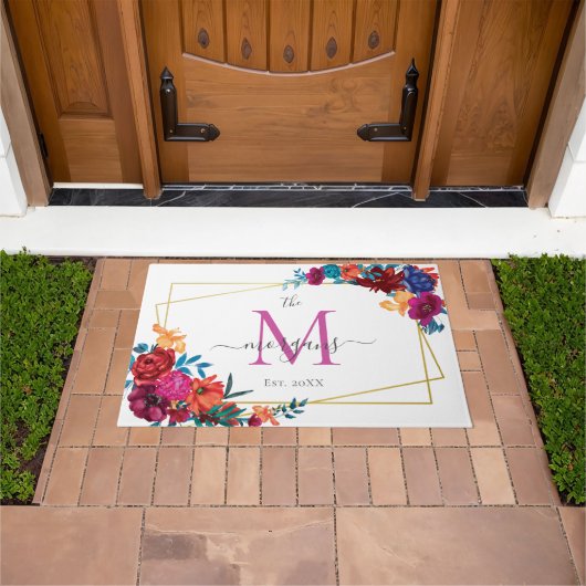Modern Floral Monogram Deurmat (Buiten)