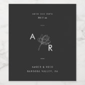 Modern Floral Monogram Elegant Eenvoudig Zwart Wit Wijn Etiket (Enkel label)