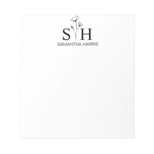 Modern Floral Monogram Initialen Minimal Notitiebl Notitieblok (Voorkant)