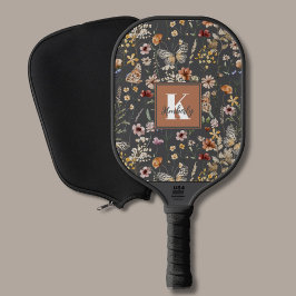 Modern Floral Monogram Name Pickleball Paddle