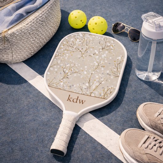 Modern Floral Monogram Pickleball Paddle