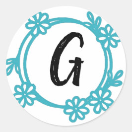 Modern Floral Monogram Ronde Sticker