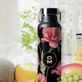 Modern Floral Monogram Roze Zwart Groot klaproos Waterfles