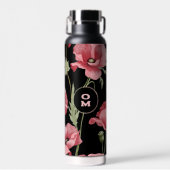 Modern Floral Monogram Roze Zwart Groot klaproos Waterfles (Voorkant)
