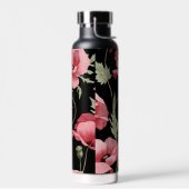 Modern Floral Monogram Roze Zwart Groot klaproos Waterfles (Links)