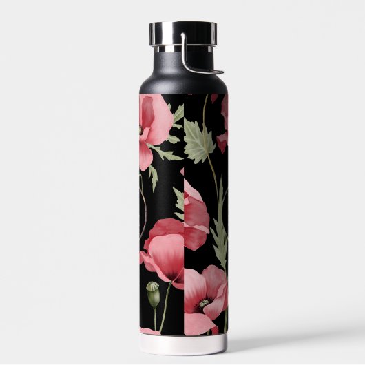 Modern Floral Monogram Roze Zwart Groot klaproos Waterfles (Links)