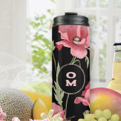 Modern Floral Monogram Roze Zwart Klaproos Thermosbeker