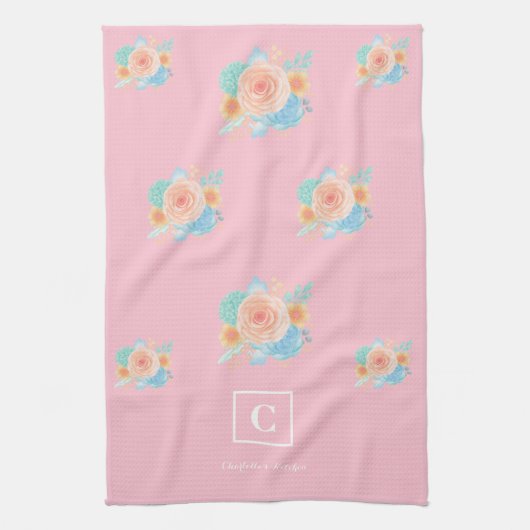 Modern Floral Monogram Theedoek (Verticaal)