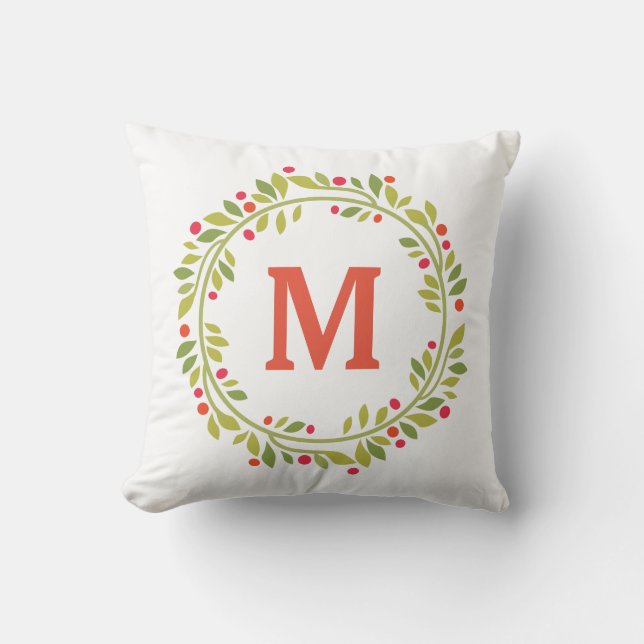 Modern Floral Monogram Wreath Kussen (Voorkant)