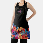 Modern Floral Monogram Zwart Schort (Insitu)