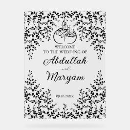 Modern Floral Moslim Islamitisch Bruiloft Welkom Acryl Bord