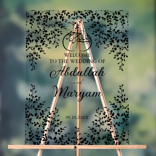 Modern Floral Moslim Islamitisch Bruiloft Welkom Acryl Bord (Neutraal)