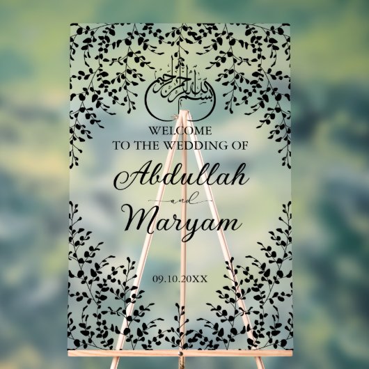 Modern Floral Moslim Islamitisch Bruiloft Welkom Acryl Bord (Neutraal)