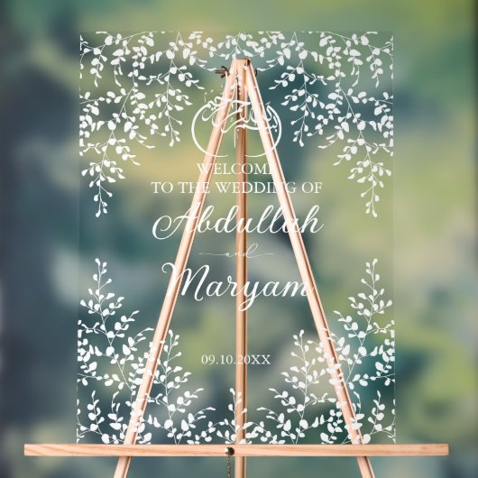 Modern Floral Moslim Islamitisch Bruiloft Welkom Acryl Bord (Neutraal)