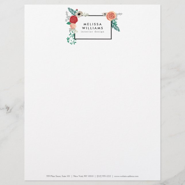  Modern Floral Motif Letterhead Custom Briefhoofd (Voorkant)