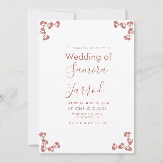 Modern Floral Motif Nuetral Wedding Briefkaart (Voorkant)