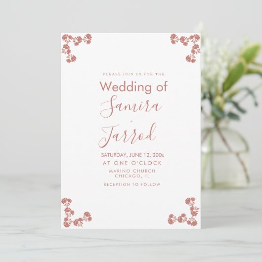 Modern Floral Motif Nuetral Wedding Briefkaart (Staand voorkant)