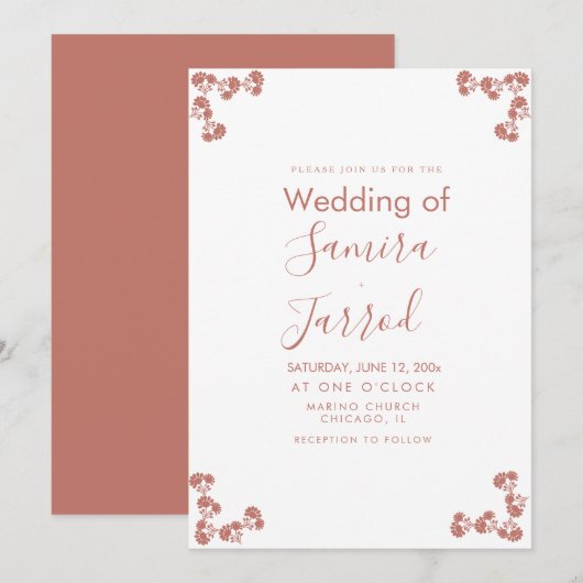 Modern Floral Motif Nuetral Wedding Briefkaart (Voorkant / Achterkant)
