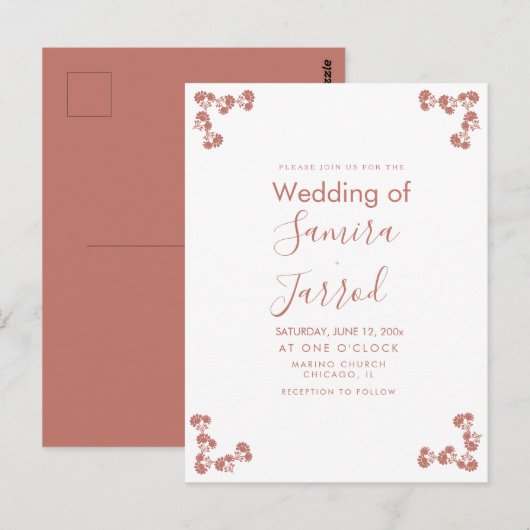Modern Floral Motif Nuetral Wedding Briefkaart (Voorkant / Achterkant)