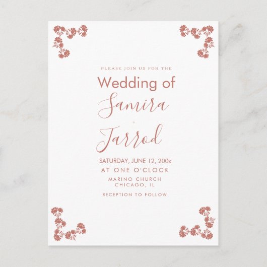 Modern Floral Motif Nuetral Wedding Briefkaart (Voorkant)
