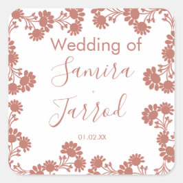 Modern Floral Motif Nuetral Wedding Plaque Vierkante Sticker
