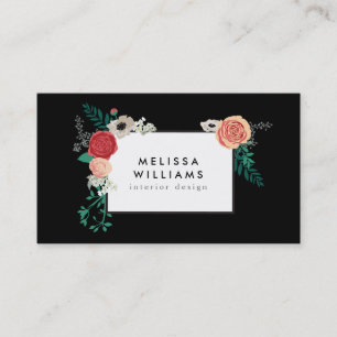  Modern Floral Motif op Black Designer Visitekaartje