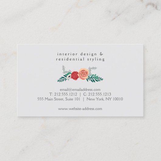  Modern Floral Motif op Grey Designer Visitekaartje (Achterkant)