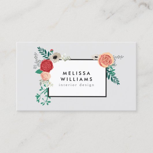  Modern Floral Motif op Grey Designer Visitekaartje (Voorkant)