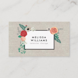  Modern Floral Motif op Linnen Designer Visitekaartje