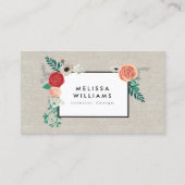  Modern Floral Motif op Linnen Designer Visitekaartje (Voorkant)