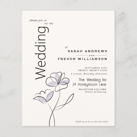 Modern Floral Muted Dusty Plum bruiloft uitnodigin Flyer (Voorkant)