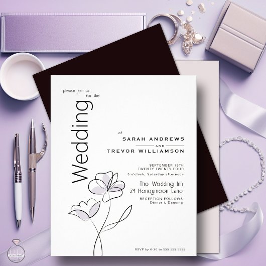 Modern Floral Muted Dusty Plum bruiloft uitnodigin Flyer