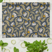 Modern Floral Navy Blue Coneflower Daisy Botanical Theedoek (Gevouwen)